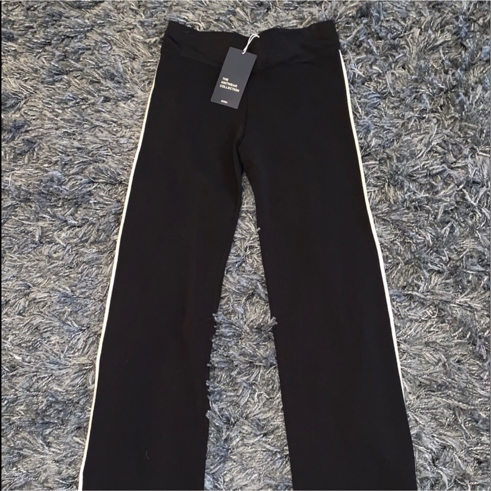 Zara NWT black knit pant cream stripe